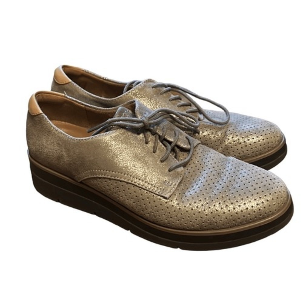 Metallic Silver Perforated Oxford‎ Platform Shoes Lace Up Casual Comfort